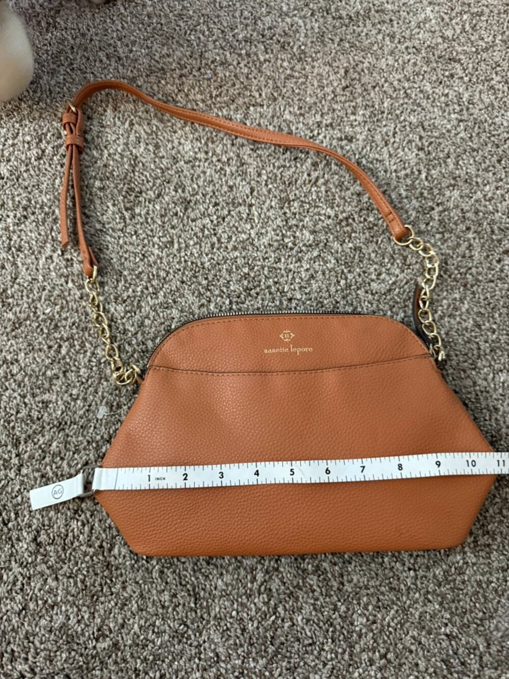 Nanette Lepore Cognac Brown Dome Crossbody Bag Purse Chain Strap Floral Lined